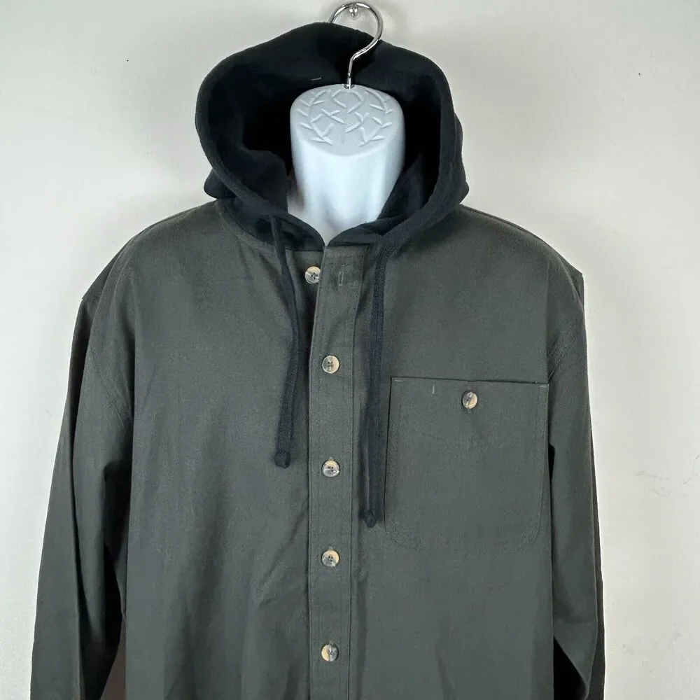 Yellow Stone TV Show Dark Green Chore Shirt Black Fleece Hood Size Large New
